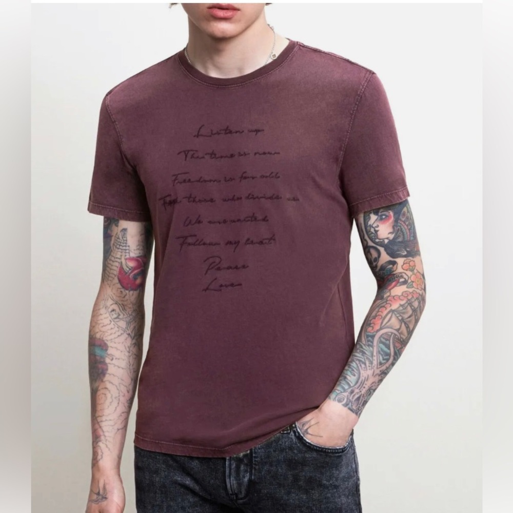 John Varvatos Star Men's Embroidered Graphic Soft T-Shirt Plum Wood